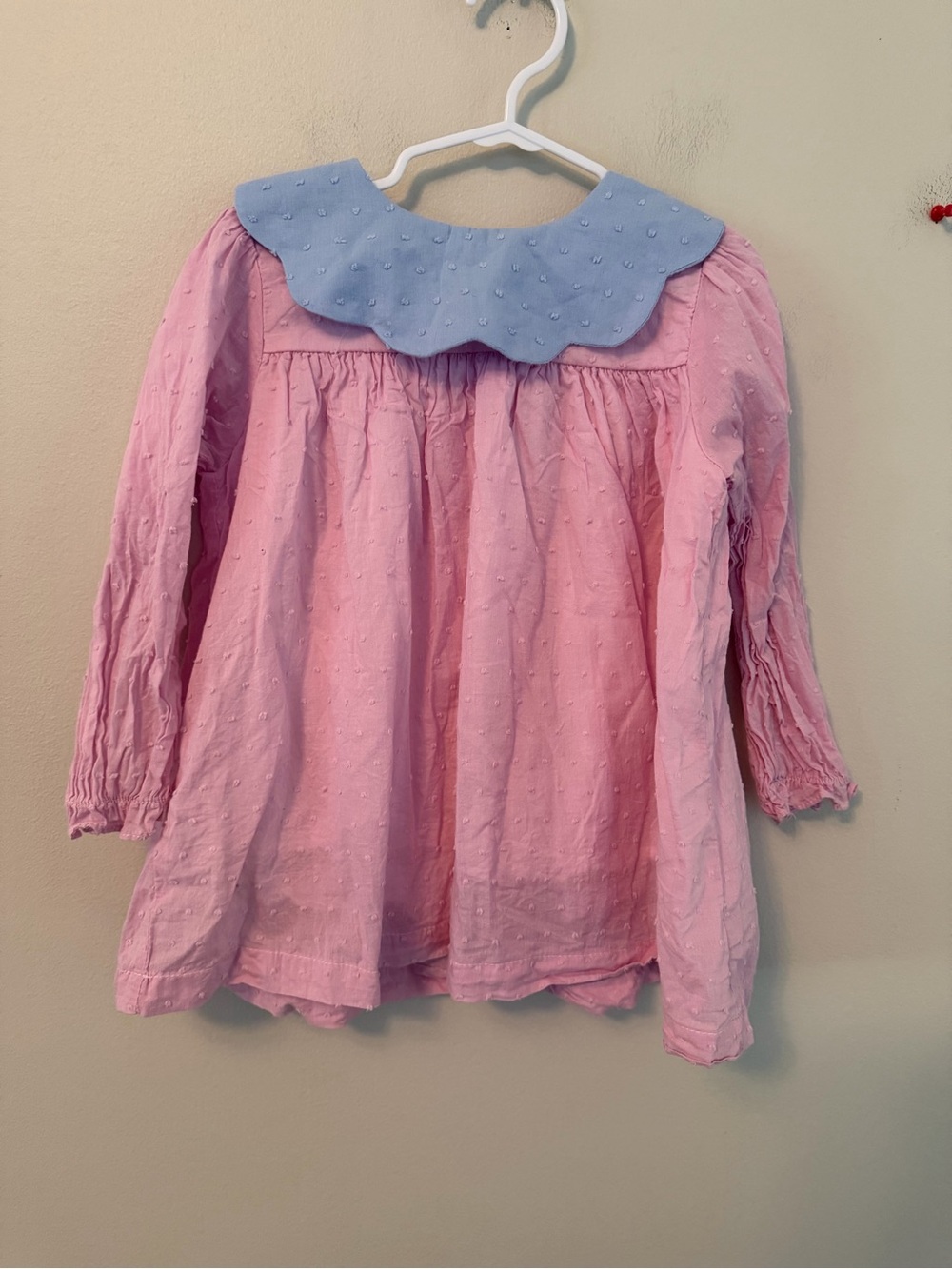 Cecil and Lou Pink Swiss Dot Blouse with Blue Peter Pan Collar